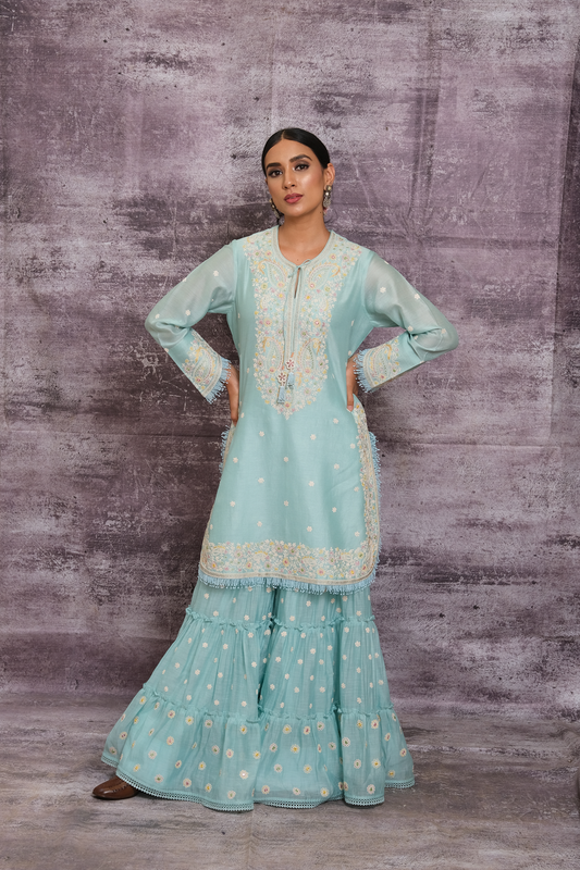 Light Blue Dori Paisley Sharara Set