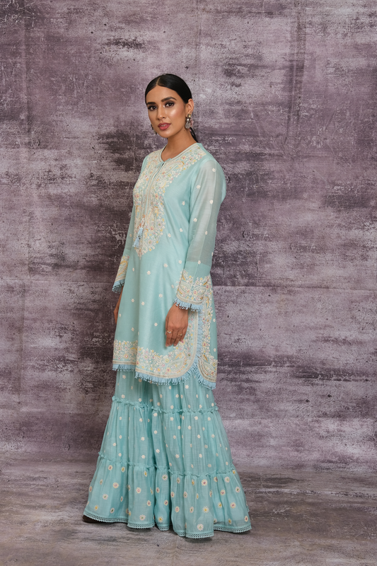 Light Blue Dori Paisley Sharara Set