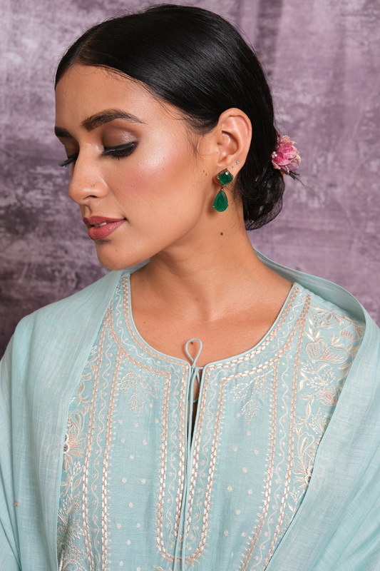 Light Blue Thread Jaal Square Neck Kurta Set