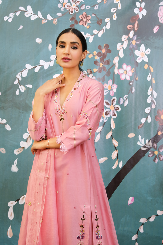 Pink French Knot Pocket Style Kurta Set