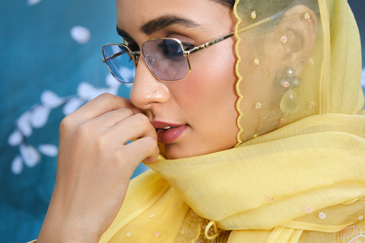 Yellow Thread Jaal Square Neck Kurta Set