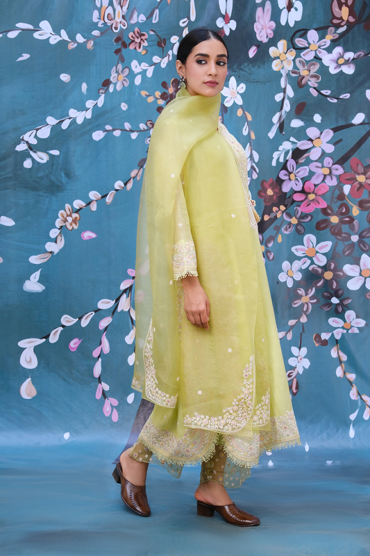Green Dori Paisley Long Kurta Set