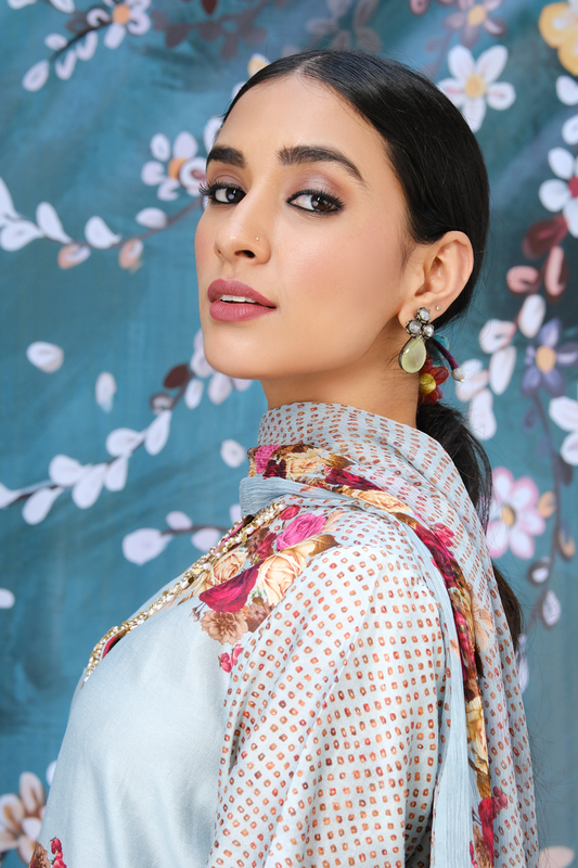 Blue Vintage Rose Style Kurta Set