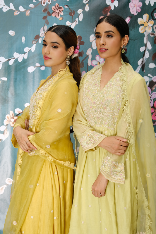 Mint Green Dori Paisley Frock Style Kurta Set