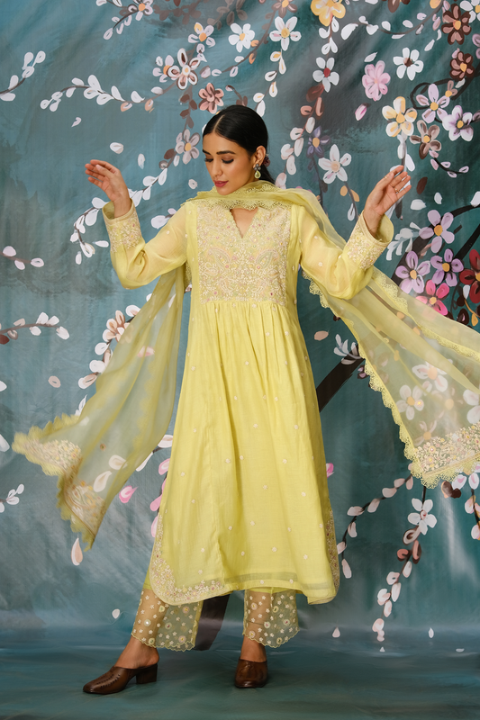 Mint Green Dori Paisley Frock Style Kurta Set