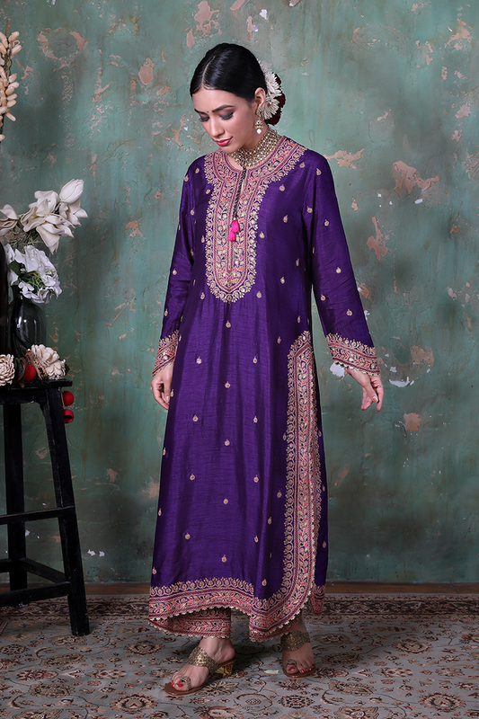 Purple Marodi Long Kurta Set