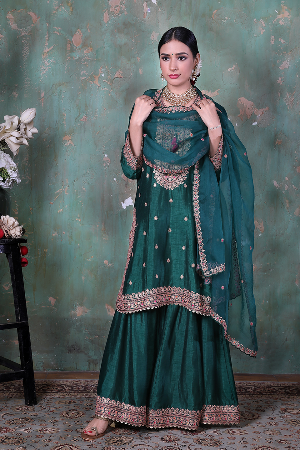 Green Marodi Sharara Set