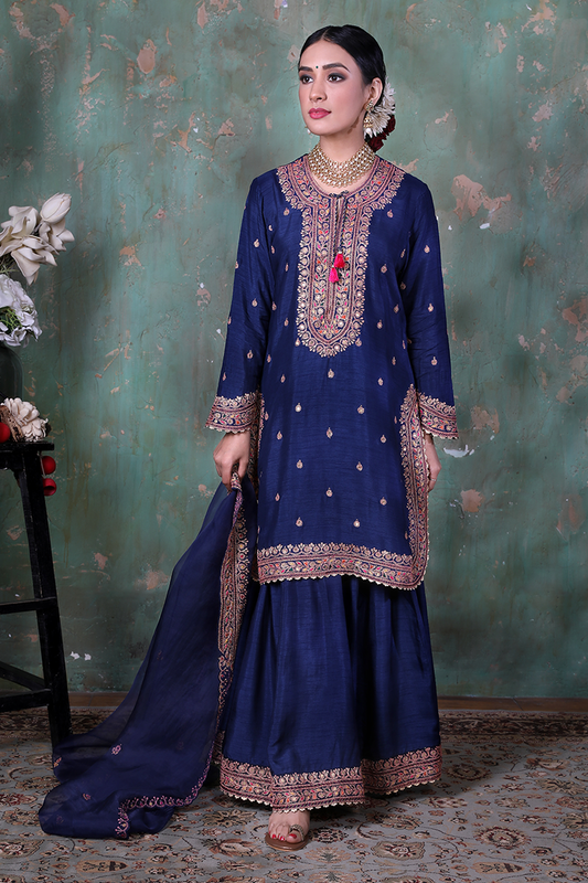 Blue Marodi Sharara Set