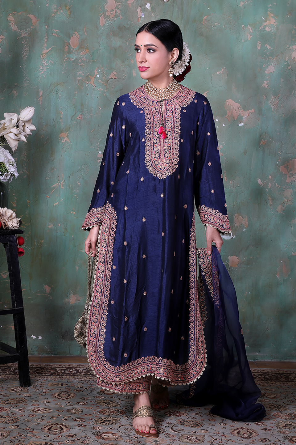 Blue Marodi Long Kurta Set