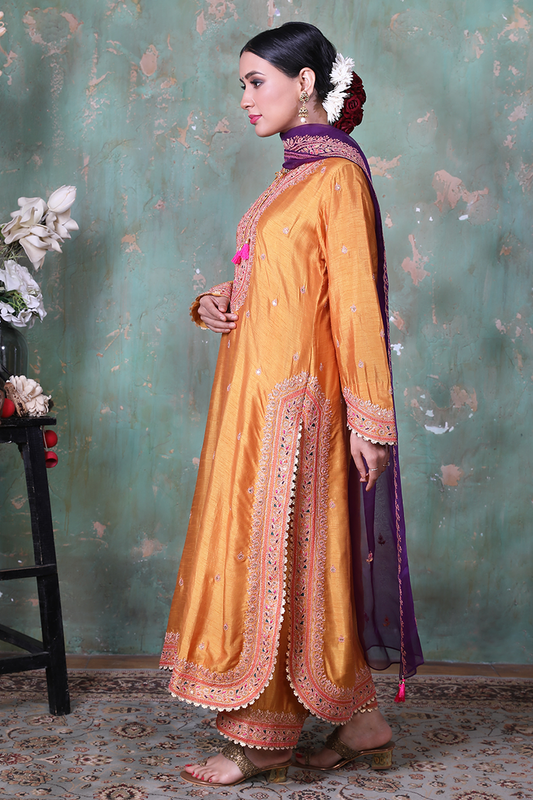Yellow Marodi Long Kurta Set
