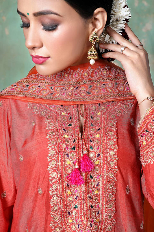Orange Marodi Long Kurta Set