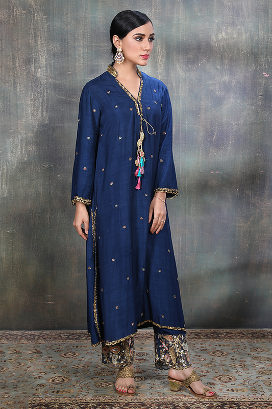 Blue Mughal Jaal Heavy Palazzo Kurta Set