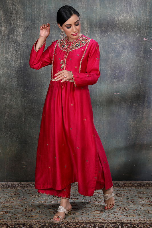 Pink Floral Zardozi Chunnat Kurta