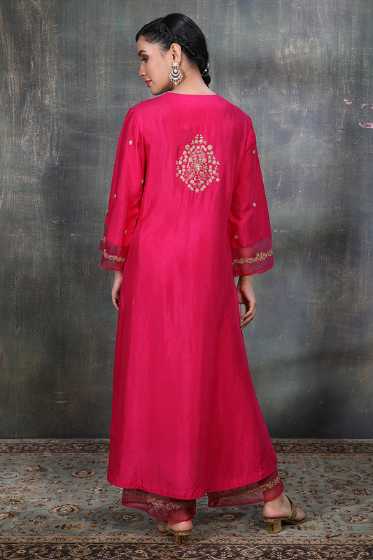 Pink Leaf Jaal Chunnat Kurta Set
