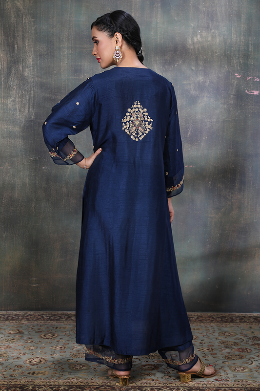 Blue Leaf Jaal Chunnat Kurta Set