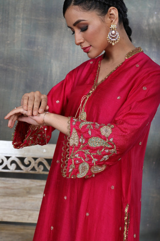 Pink Mughal Jaal Heavy Palazzo Kurta Set