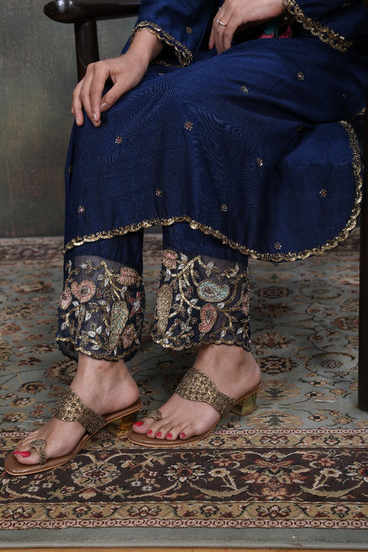 Blue Mughal Jaal Heavy Palazzo Kurta Set