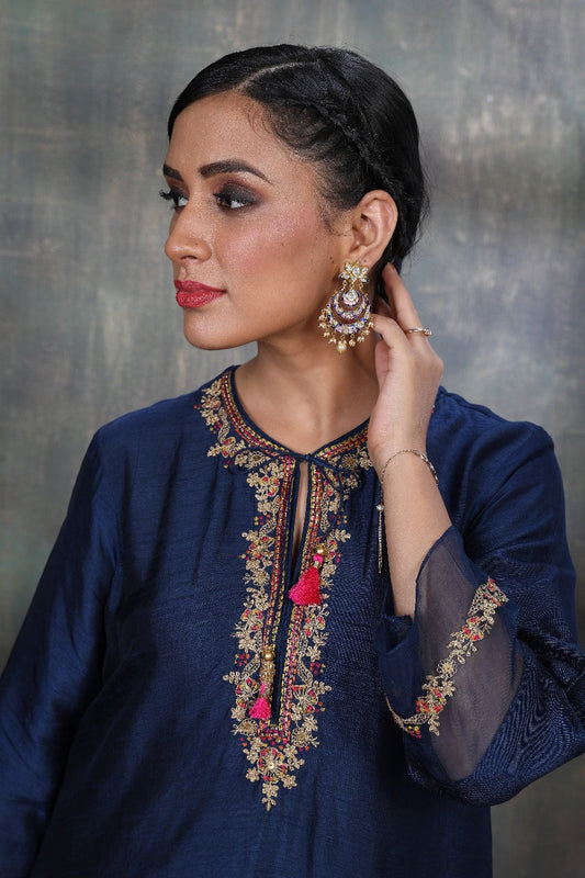 Blue Leaf Jaal Kurta Set