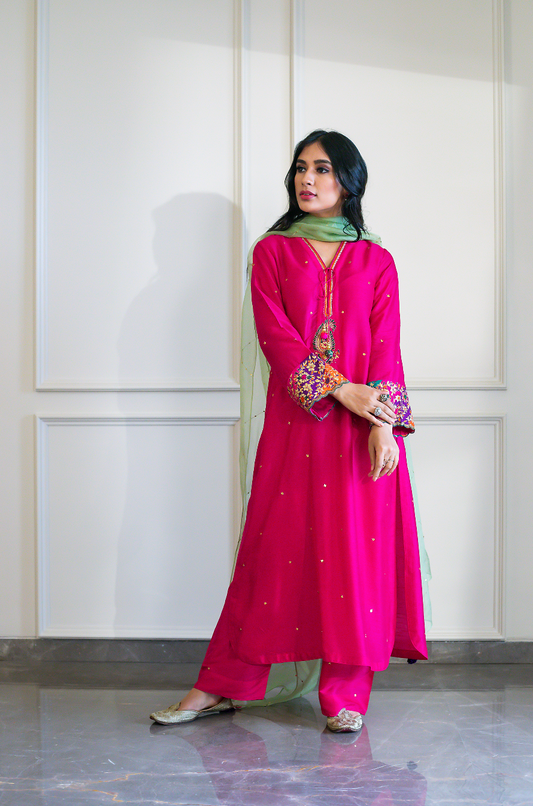 Rani Pink Paisely Gota Patti Kurta Set