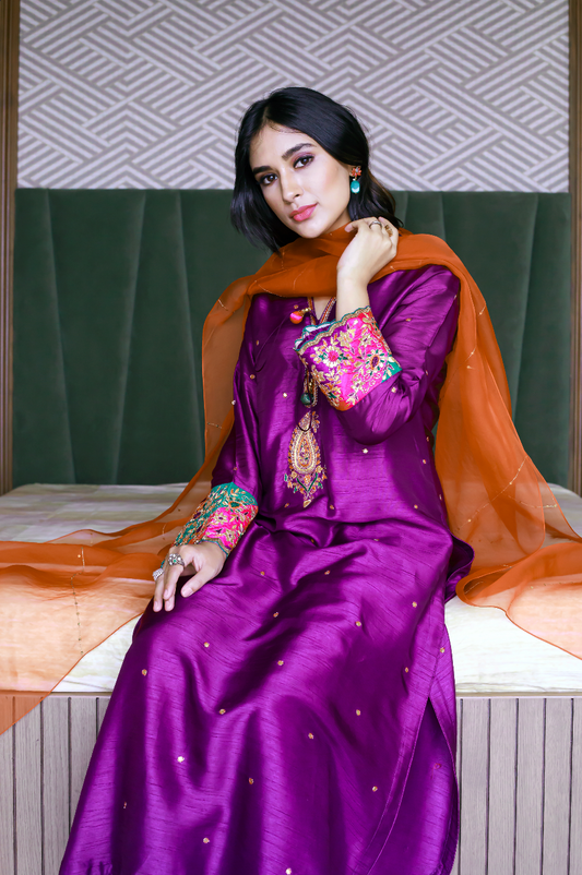 Purple Paisely Gota Patti Kurta Set