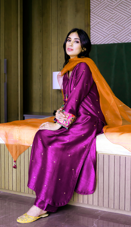 Purple Paisely Gota Patti Kurta Set