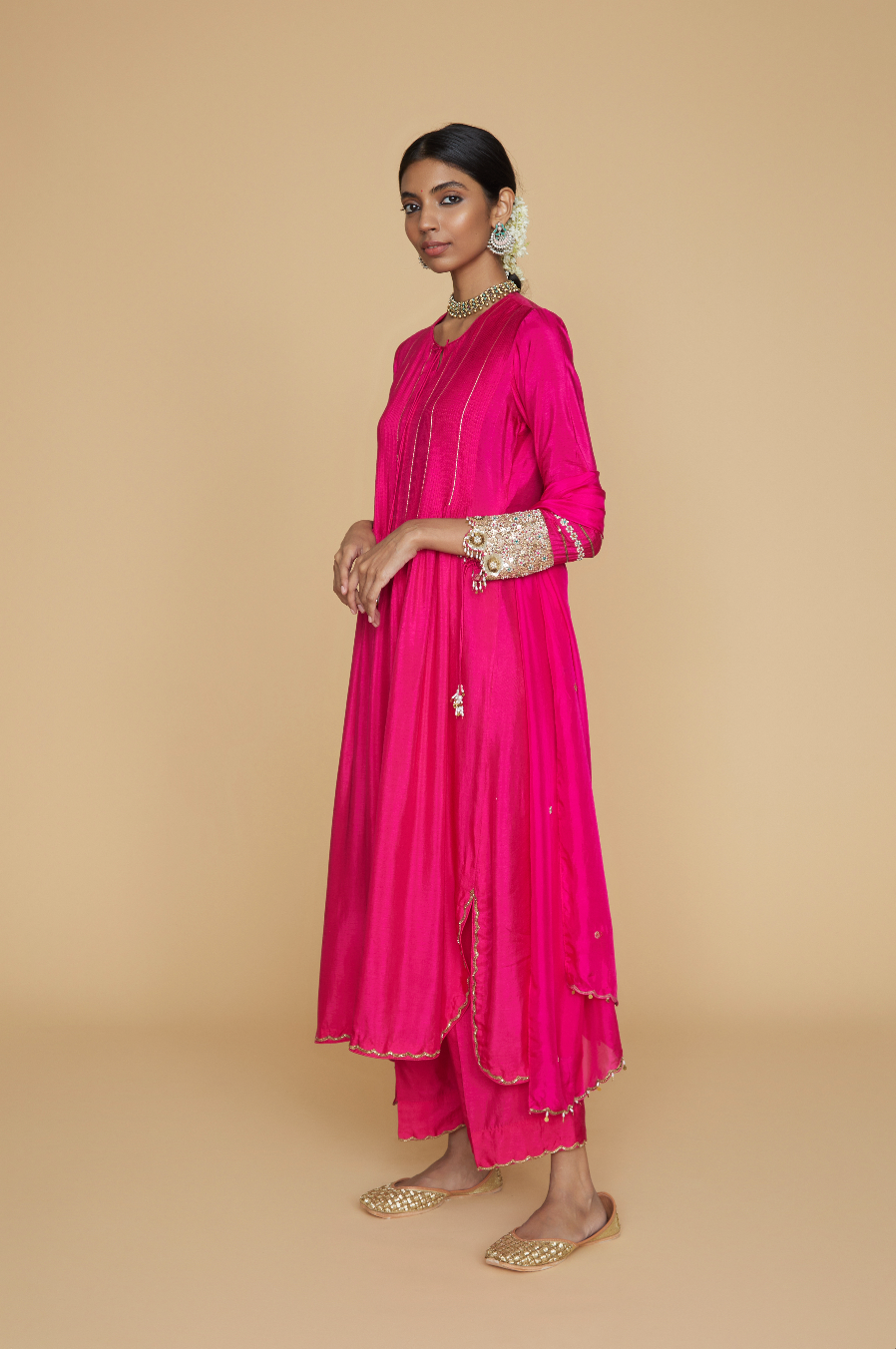 Pink Tikki and Pearl Cuff Sleeve Kurta Set