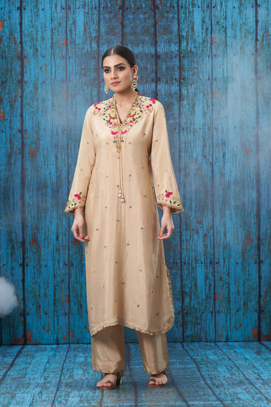 Ivory Multicolor French Knot Kurta Set