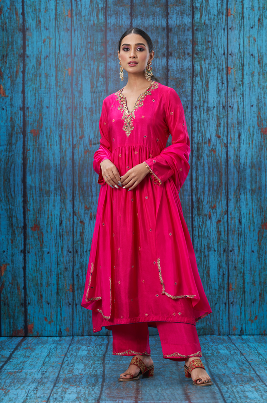 Multicolor Pink Zardozi Frockstyle