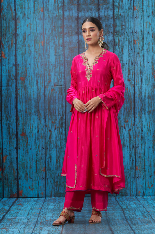 Multicolor Pink Zardozi Frockstyle