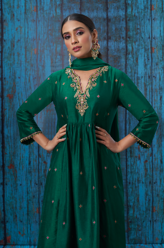 Multicolor Green Zardozi Frockstyle