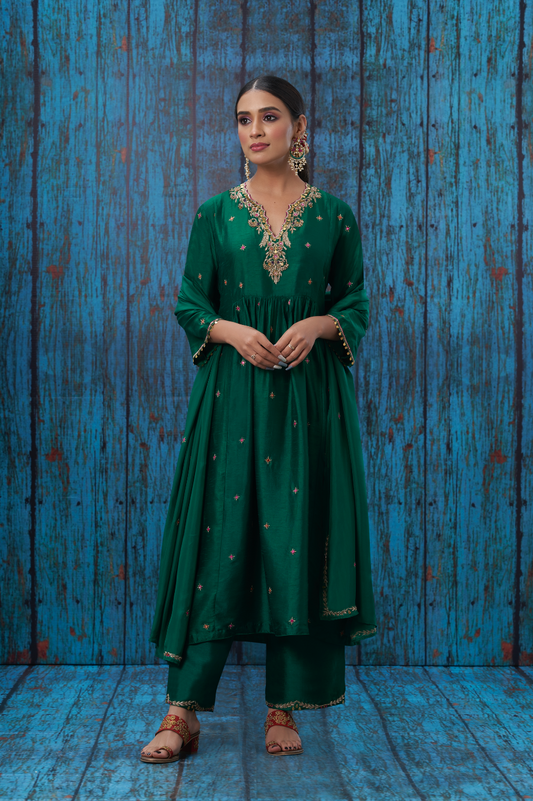 Multicolor Green Zardozi Frockstyle