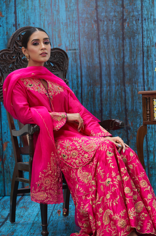 Pink Kairi Buta Jaal Sharara Set