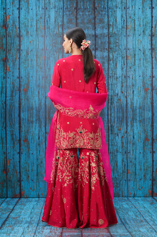 Pink Kairi Buta Jaal Sharara Set