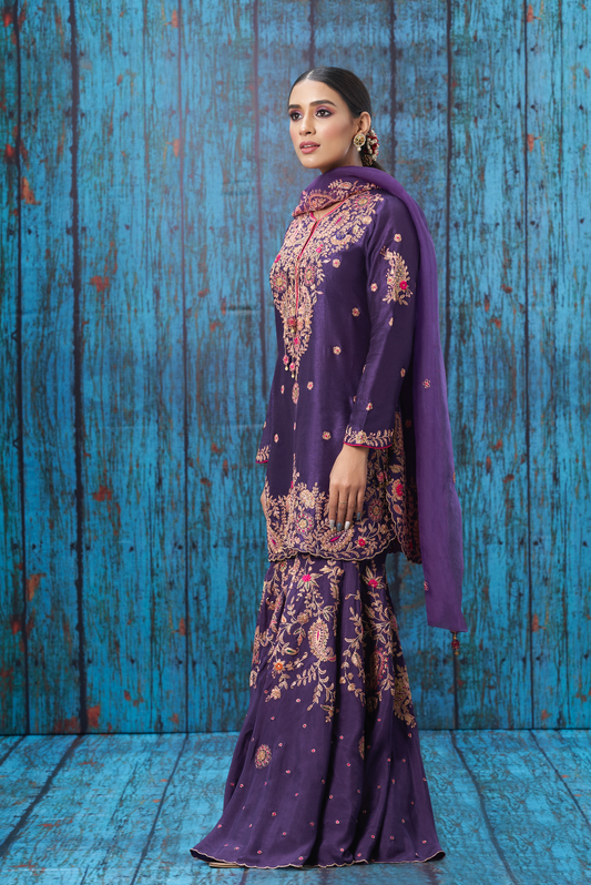 Purple Kairi Buta Jaal Sharara Set