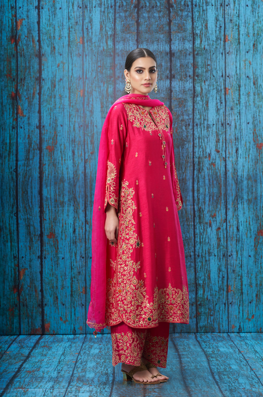Pink Kairi Buta Jaal Long Kurta Set