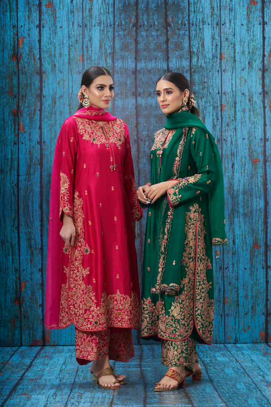 Pink Kairi Buta Jaal Long Kurta Set