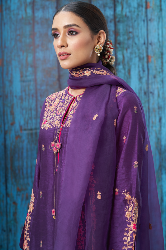 Purple Kairi Buta Jaal Long Kurta Set