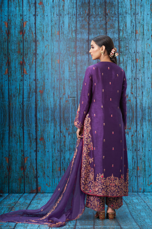Purple Kairi Buta Jaal Long Kurta Set