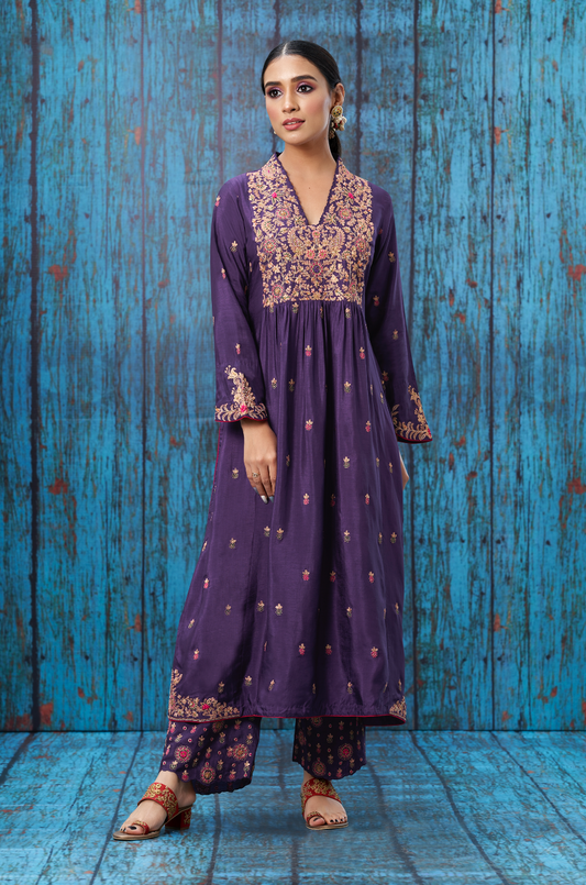 Purple Kairi Buta Jaal Frockstyle