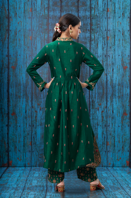Green Kairi Buta Jaal Frockstyle