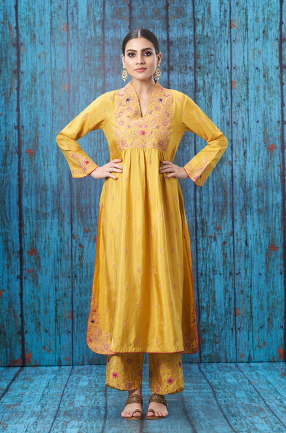 Mustard Kairi Buta Jaal Frockstyle