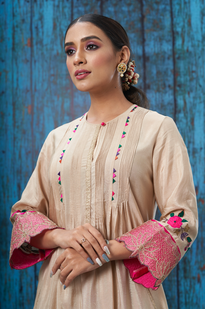 Ivory Applique Lotus Sleeves Kurta Set