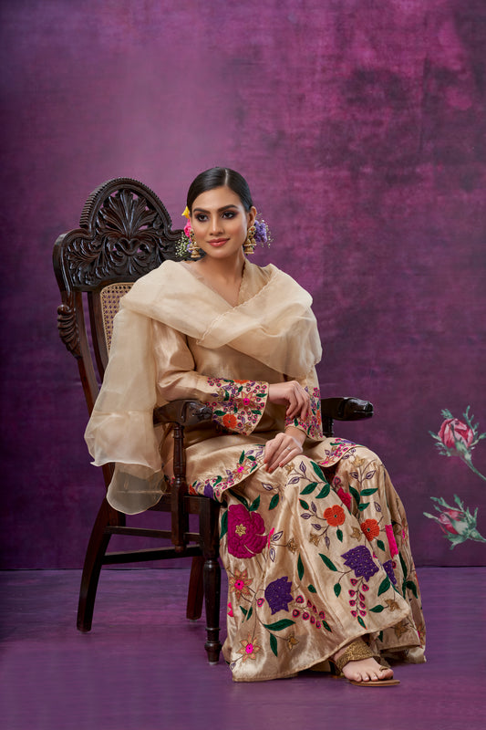 Ivory Floral Applique Sharara Set