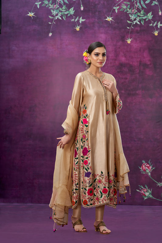 Ivory Floral Applique Long Kurta Set