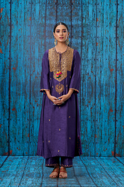 Purple Heavy Tikki Neck Kurta Set